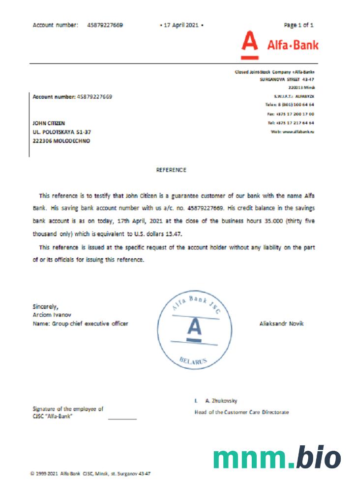 Przykład referencyjny Białorusi Alfa w formatach Word i PDF